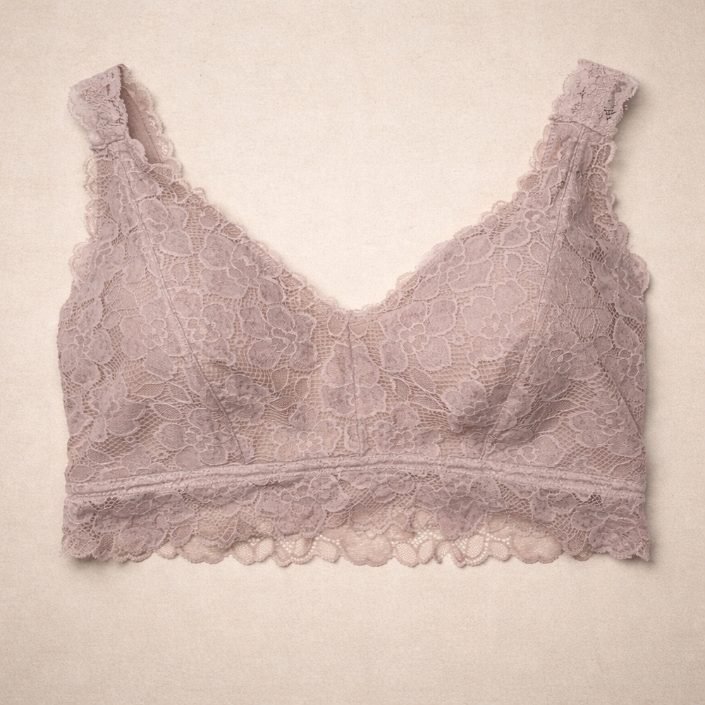Maurices Soft Pink Lace Bralette 1X Floral Stretch Scalloped Trim Boho Feminine